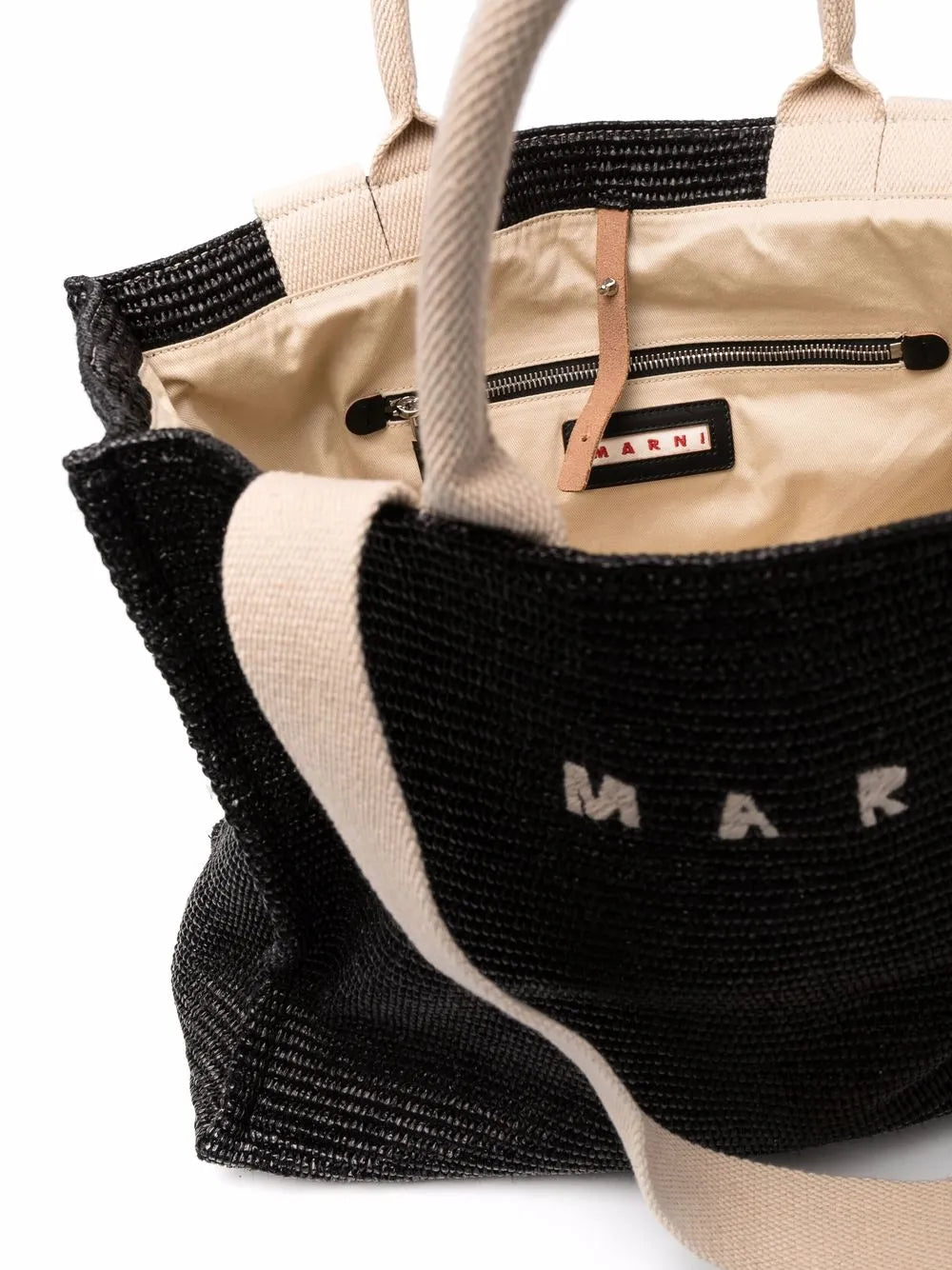 Marnilogo-embroidered raffia tote bag