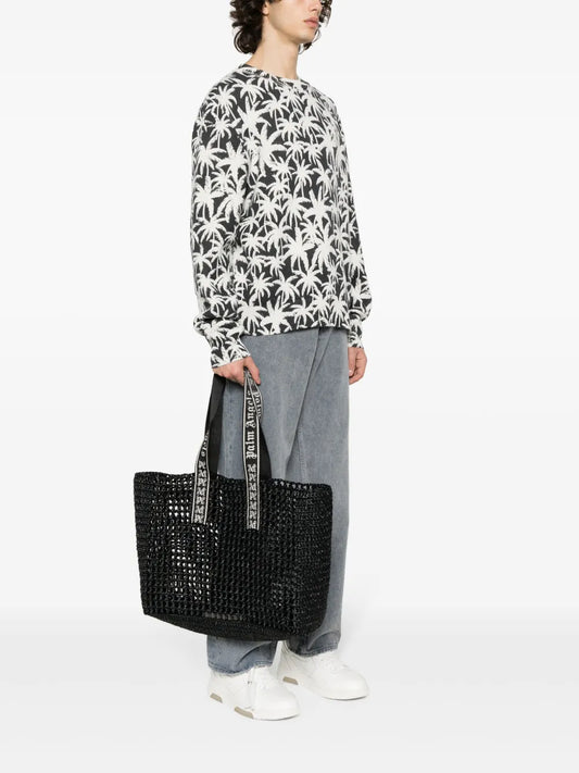 Palm Angelslogo-strap raffia tote bag