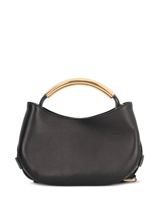 Moschinocurved-handle leather tote bag