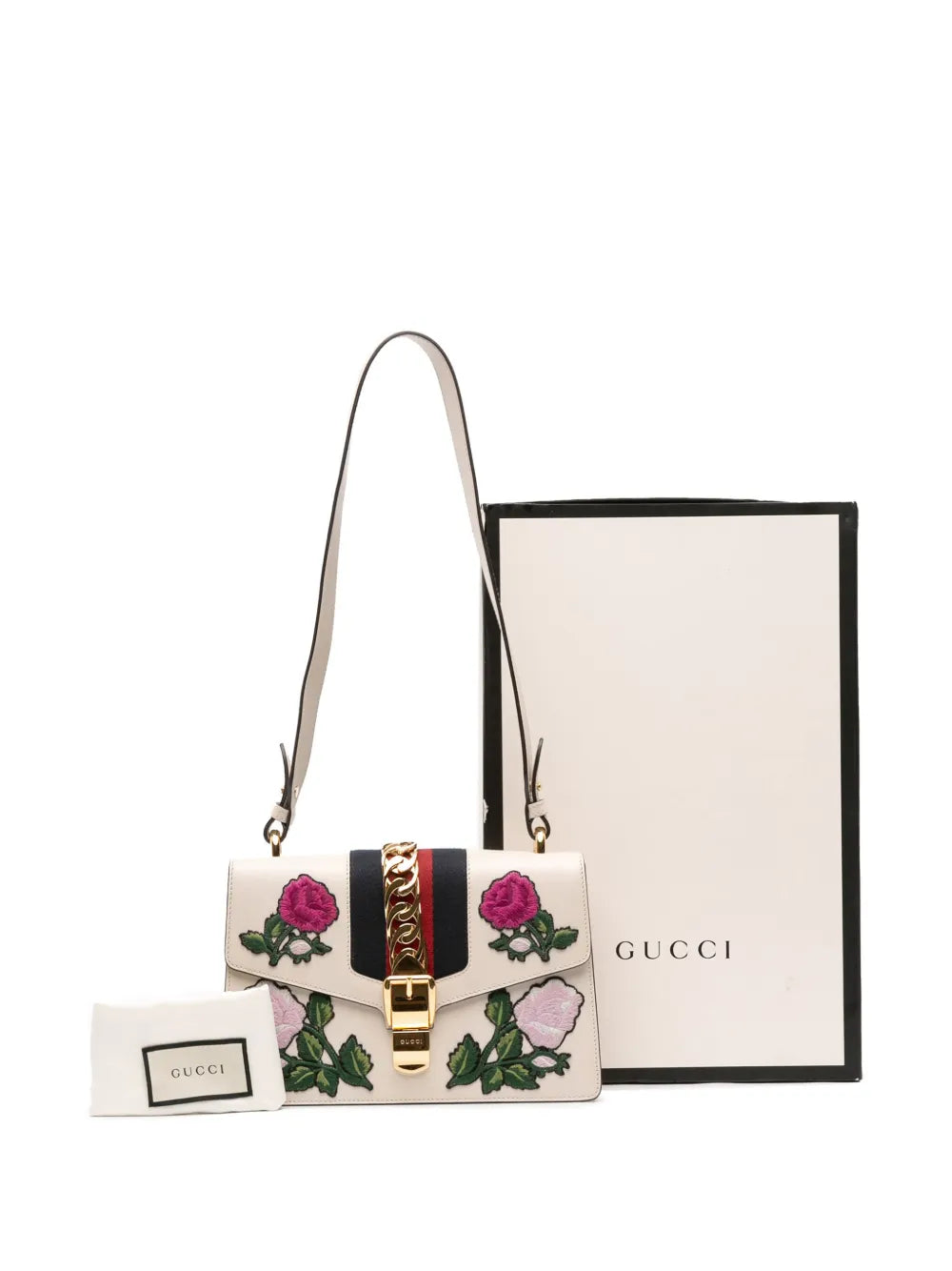 Pre-OwnedGucci Pre-Owned2016-2025 Small Floral Embroidered Leather Sylvie satchel