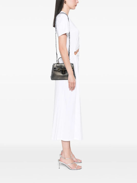 Pre-OwnedBottega Veneta Pre-Owned2012-2025 Small Intrecciato Trimmed Metallic Nappa Grommet Piazza satchel