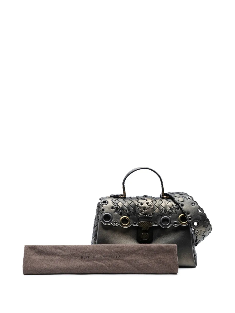 Pre-OwnedBottega Veneta Pre-Owned2012-2025 Small Intrecciato Trimmed Metallic Nappa Grommet Piazza satchel