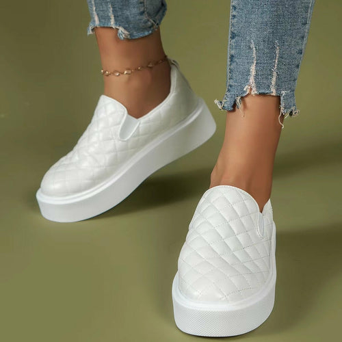 Slip-on Casual Platform Shoes Lightweight Flats Loafers Black/White floriamart.shop