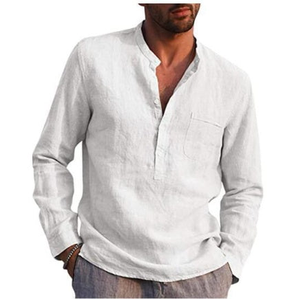 Men Vintage White Shirt Button Linen Shirts floriamart