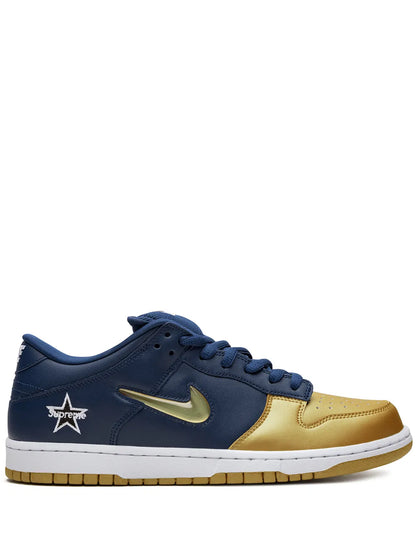 Nike X Supreme Sb Dunk Low Jewel Swoosh Gold/Navy Sneakers floriamart.shop