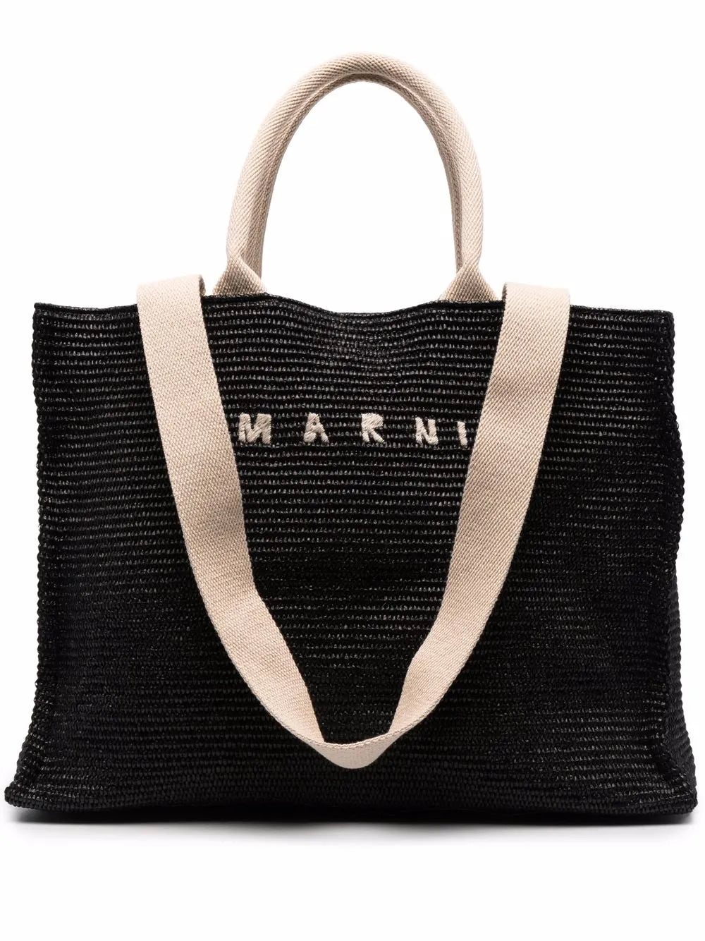 Marnilogo-embroidered raffia tote bag