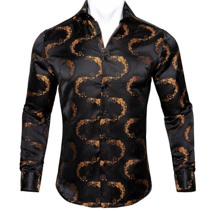Barry.Wang Teal Paisley Floral Silk Shirts Men Autumn Long Sleeve Casual Flower Shirts For Men Designer Fit Dress Shirt BCY-05 floriamart