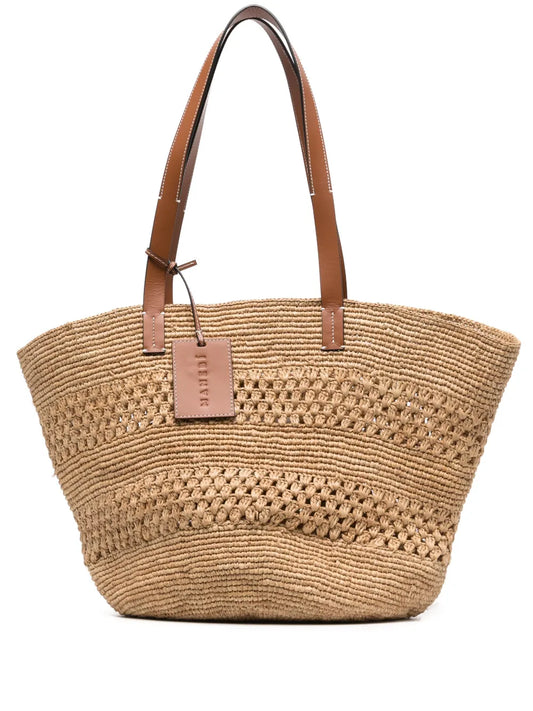 Manebilogo-tag raffia tote bag