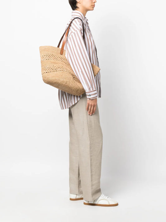 Manebilogo-tag raffia tote bag