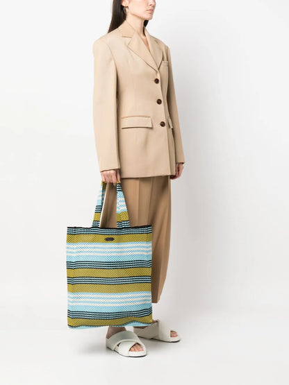 Lanvinstriped crochet cotton tote bag