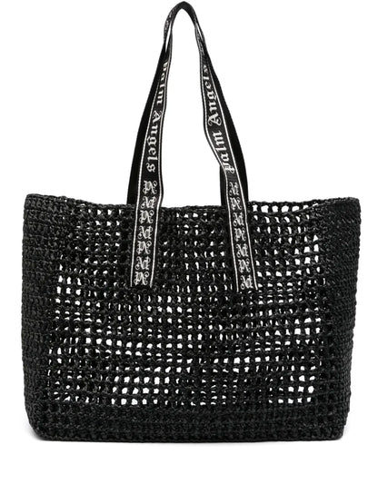 Palm Angelslogo-strap raffia tote bag