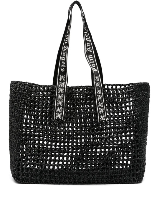 Palm Angelslogo-strap raffia tote bag