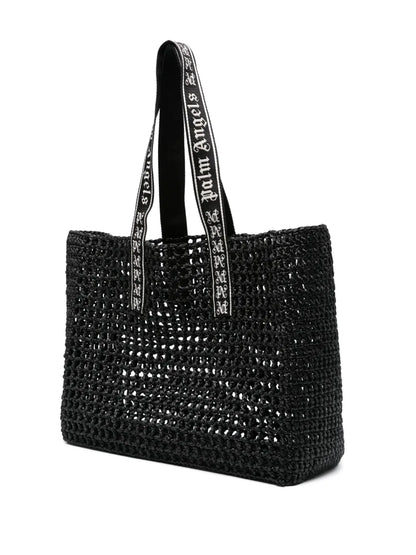 Palm Angelslogo-strap raffia tote bag