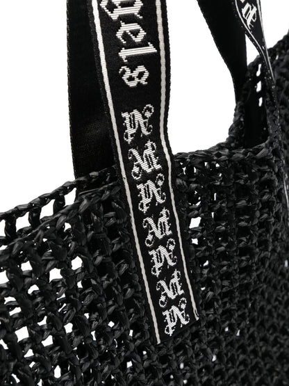 Palm Angelslogo-strap raffia tote bag