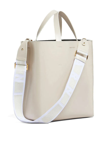 Marnilogo-strap leather tote bag