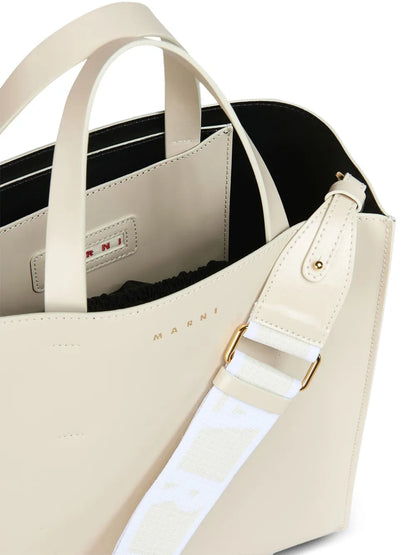 Marnilogo-strap leather tote bag