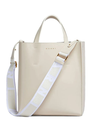 Marnilogo-strap leather tote bag