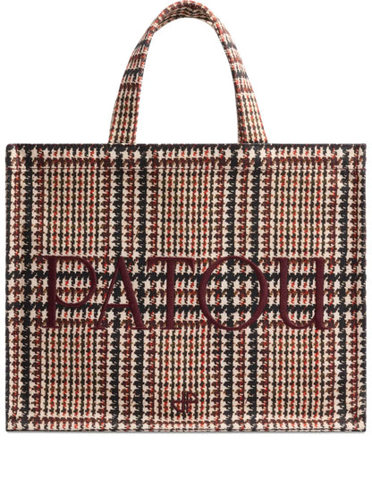 Patoulogo-embroidered check tote bag