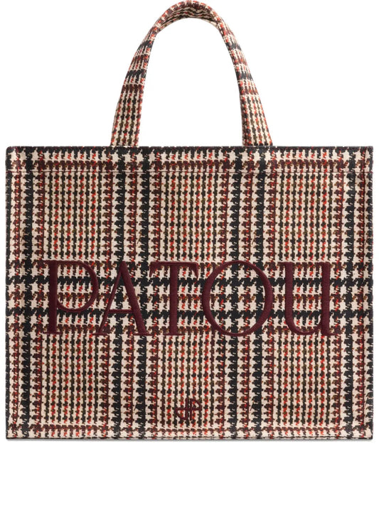 Patoulogo-embroidered check tote bag