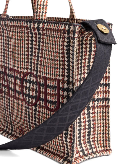 Patoulogo-embroidered check tote bag