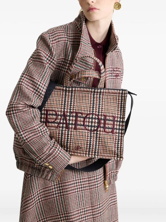 Patoulogo-embroidered check tote bag