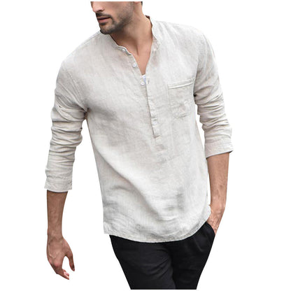 Men Vintage White Shirt Button Linen Shirts floriamart