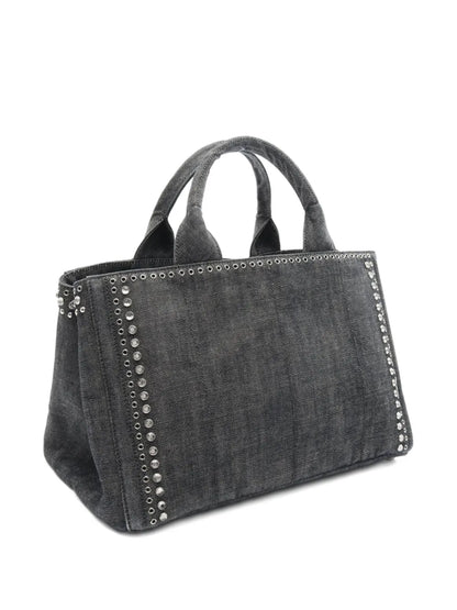 Pre-OwnedPrada Pre-Owned2010s Canapa Bijoux rhinestone eyelet handbag