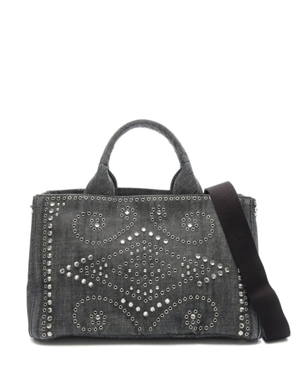 Pre-OwnedPrada Pre-Owned2010s Canapa Bijoux rhinestone eyelet handbag