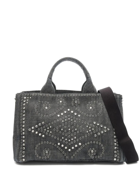 Pre-OwnedPrada Pre-Owned2010s Canapa Bijoux rhinestone eyelet handbag