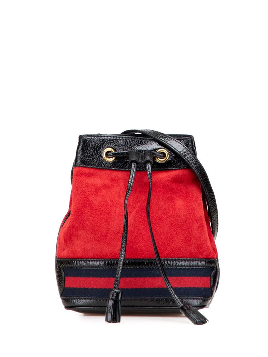 Pre-OwnedGucci Pre-Owned2016-2025 Mini Suede and Patent Web Ophidia bucket bag