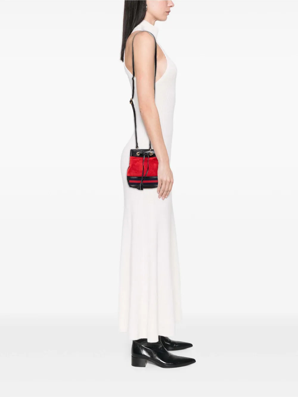 Pre-OwnedGucci Pre-Owned2016-2025 Mini Suede and Patent Web Ophidia bucket bag