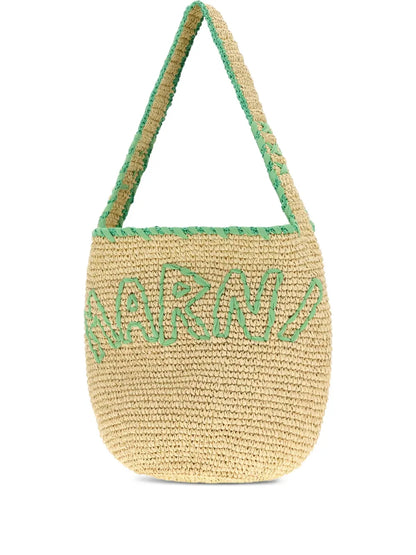 Marnilarge logo-embroidered raffia tote bag