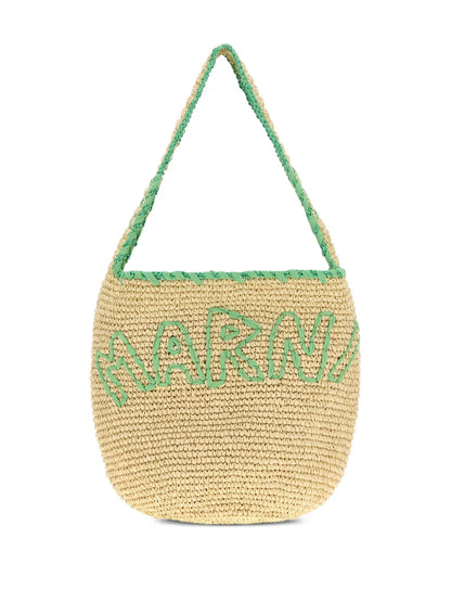 Marnilarge logo-embroidered raffia tote bag