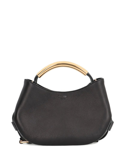 Moschinocurved-handle leather tote bag