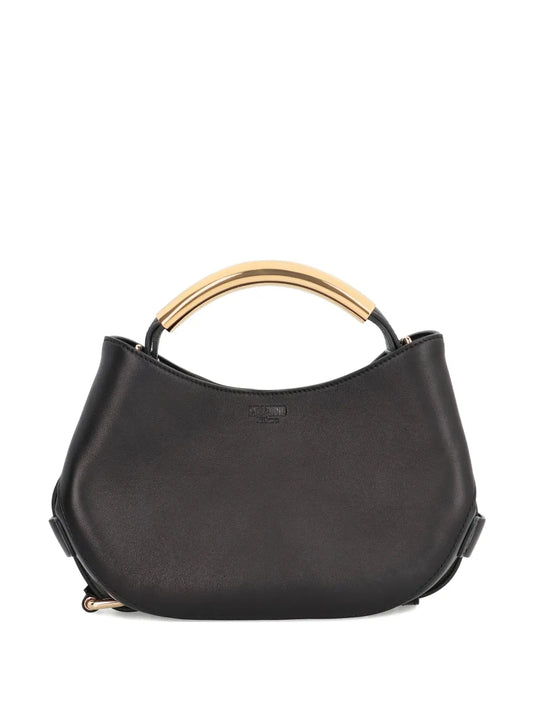 Moschinocurved-handle leather tote bag