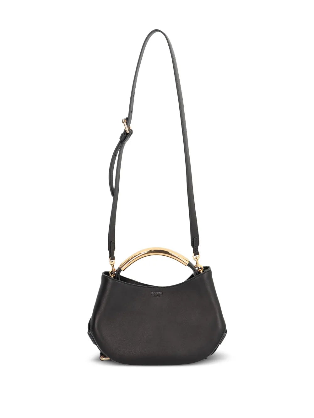 Moschinocurved-handle leather tote bag