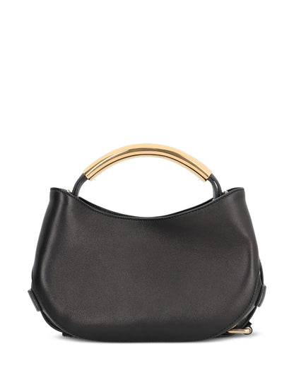 Moschinocurved-handle leather tote bag