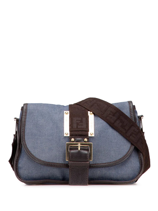 Pre-OwnedFendi Pre-Owned2000-2010 Zucca Trimmed Denim Buckle Flap Bag crossbody bag floriamart.shop