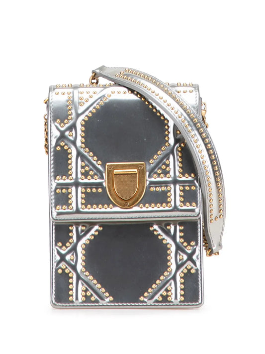 Pre-OwnedChristian Dior Pre-Owned2018 Metallic Studded Calfskin Vertical Diorama crossbody bag