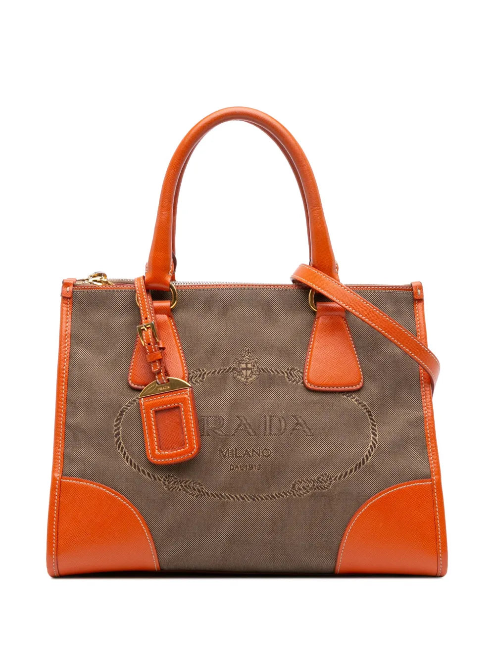 Pre-OwnedPrada Pre-Owned2010-2025 Saffiano Trimmed Canvas Canapa Logo Double Zip satchel