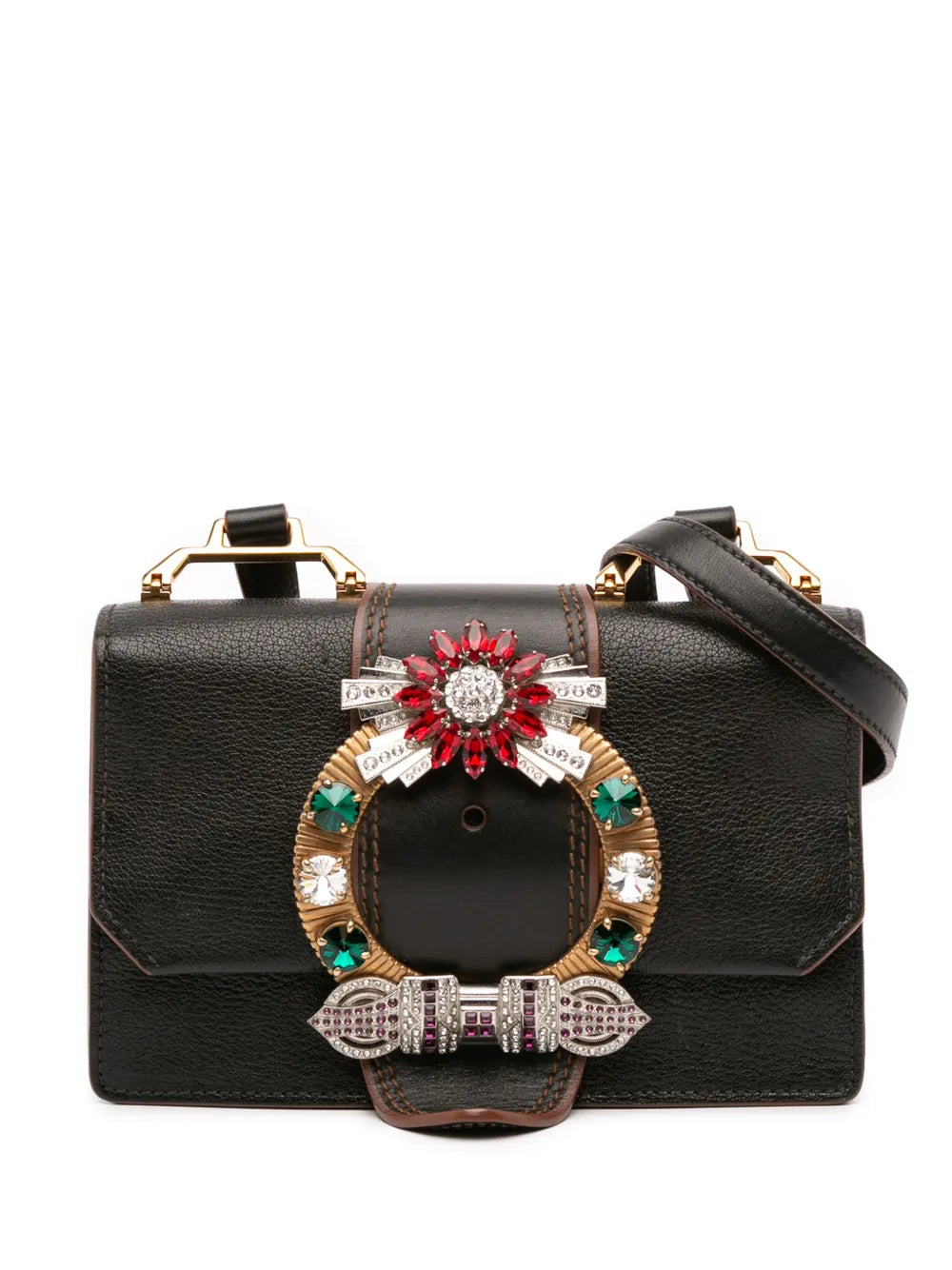 Pre-OwnedMiu Miu Pre-Owned2010-2025 Goatskin Madras Soft Calf Crystal Embellished crossbody bag