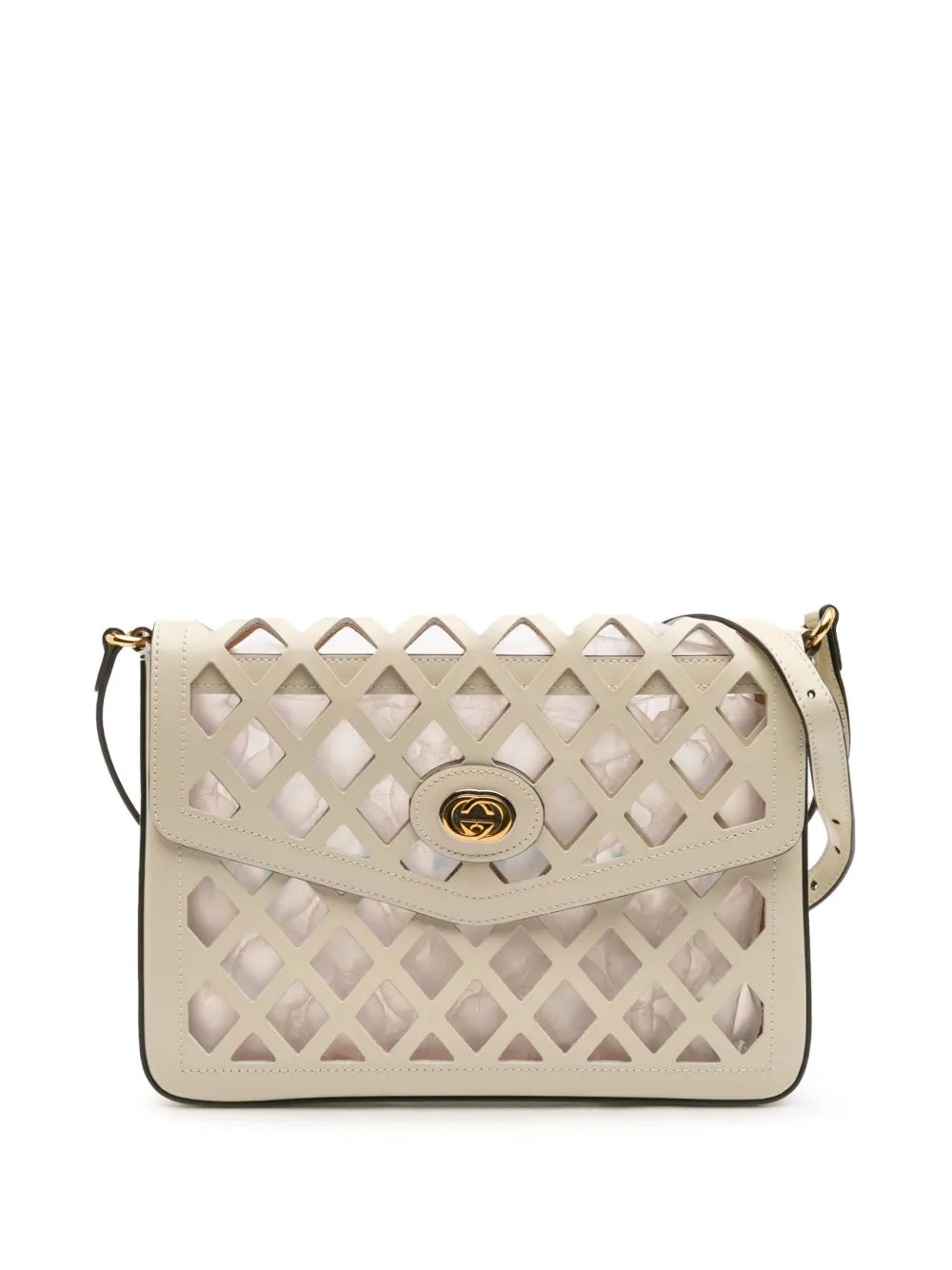 Pre-OwnedGucci Pre-Owned2016-2025 Medium Cutout Leather and Flora Canvas Traforata Flap crossbody bag
