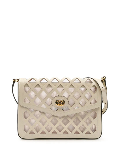 Pre-OwnedGucci Pre-Owned2016-2025 Medium Cutout Leather and Flora Canvas Traforata Flap crossbody bag