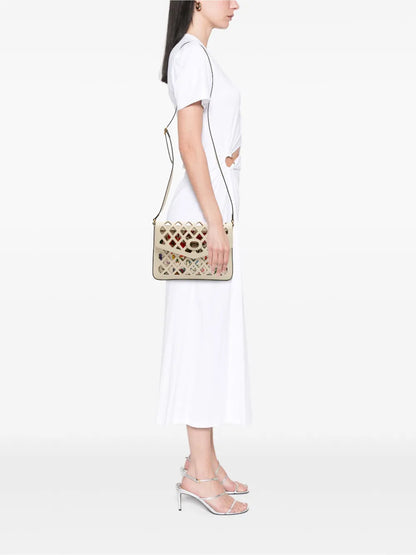 Pre-OwnedGucci Pre-Owned2016-2025 Medium Cutout Leather and Flora Canvas Traforata Flap crossbody bag