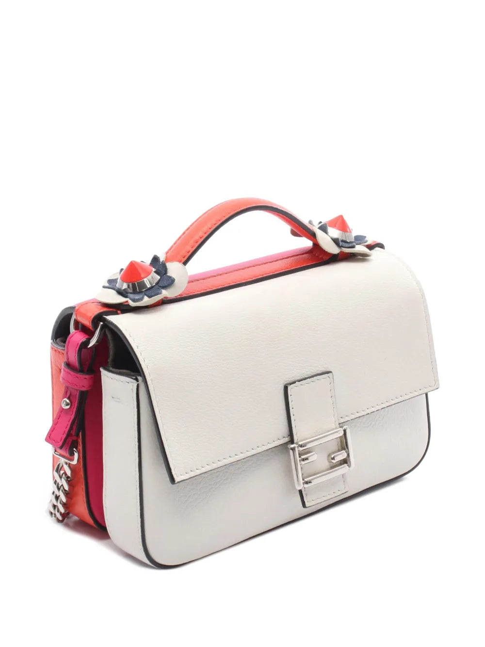Pre-OwnedFendi Pre-Owned2010-2025 Micro Bicolor Leather Flowerland Double Baguette satchel