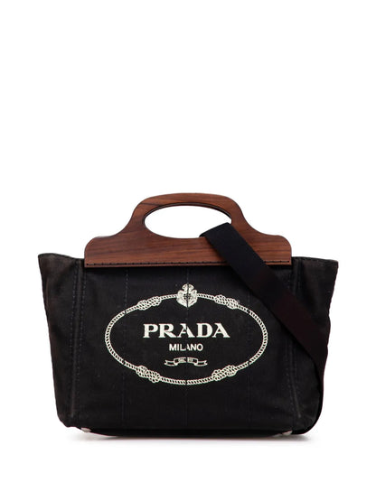 Pre-OwnedPrada Pre-Owned2010-2025 Canvas Wood Handle Canapa Logo satchel