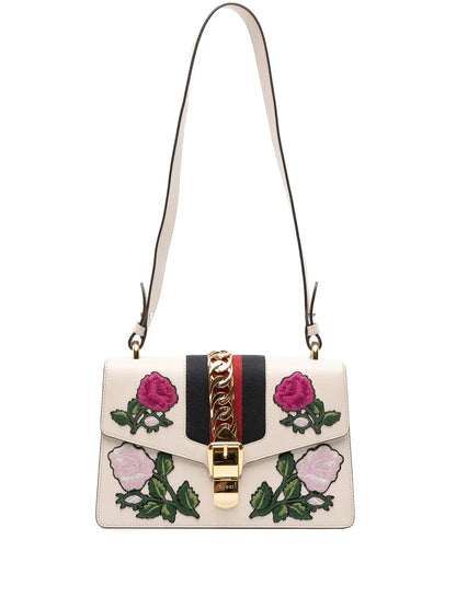 Pre-OwnedGucci Pre-Owned2016-2025 Small Floral Embroidered Leather Sylvie satchel