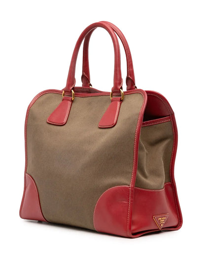 Pre-OwnedPrada Pre-Owned2000-2025 Saffiano Trimmed Canvas Canapa Logo satchel