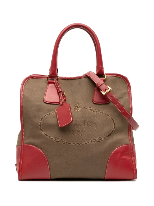 Pre-OwnedPrada Pre-Owned2000-2025 Saffiano Trimmed Canvas Canapa Logo satchel