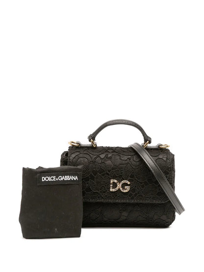 Pre-OwnedDolce & Gabbana Pre-Owned1990-2010 Silk and Lace Crystal Embellished DG Flap satchel